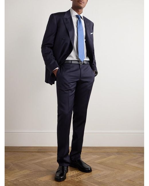 Canali Blue Slim-Fit Straight-Leg Super 130S Wool-Twill Suit Trousers for men