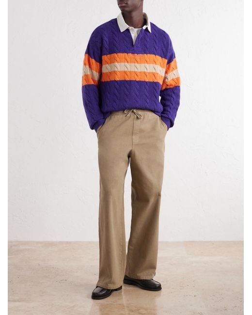 Polo Ralph Lauren Blue Cable-Knit Wool And Alpaca-Blend Polo Sweater for men