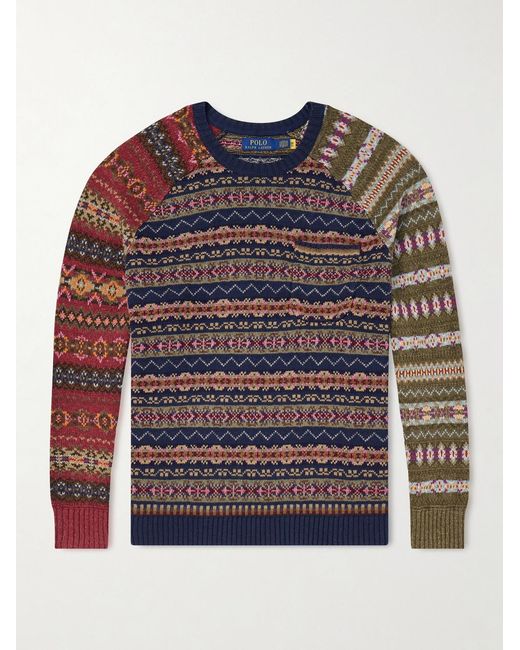 Polo Ralph Lauren Blue Fair Isle Linen, Cotton And Silk-Blend Sweater for men