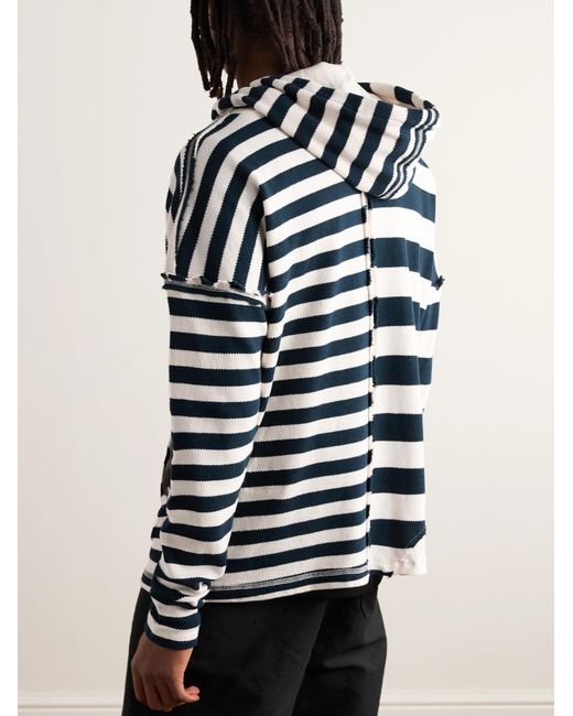 Greg Lauren Blue Striped Cotton-Jersey Hoodie for men
