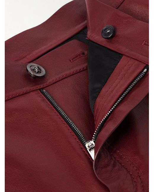 Versace Schmal geschnittene ausgestellte Hose aus Leder in Red für Herren