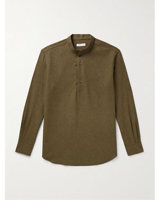 Loro Piana Green Elia Grandad-Collar Virgin Wool And Cashmere-Blend Shirt for men