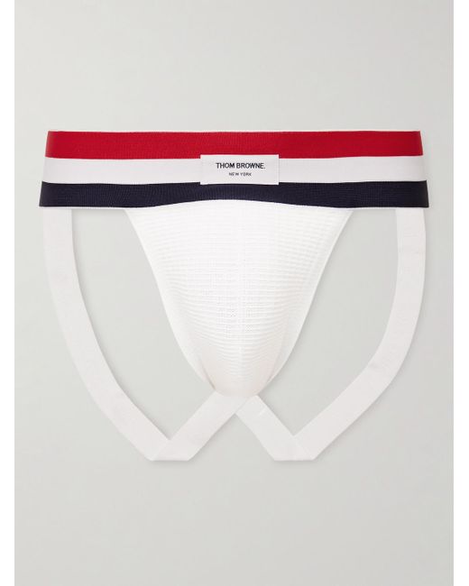 Thom Browne White Logo-appliqued Stretch-knit Jockstrap for men