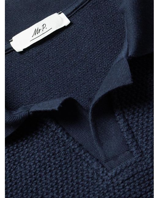 Mr P. Blue Golf Textured-knit Organic Cotton Polo Shirt for men