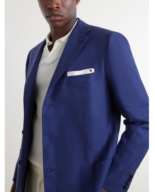 Kiton Blue Linen Blazer for men