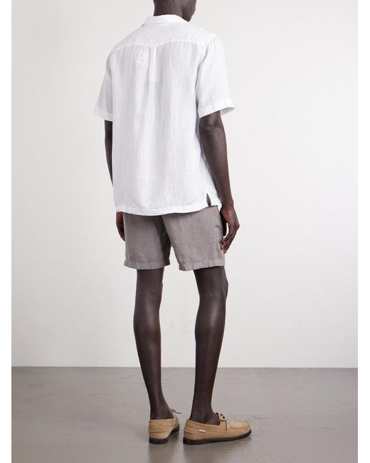 Mr P. Gray Straight-Leg Garment-Dyed Linen Drawstring Bermuda Shorts for men