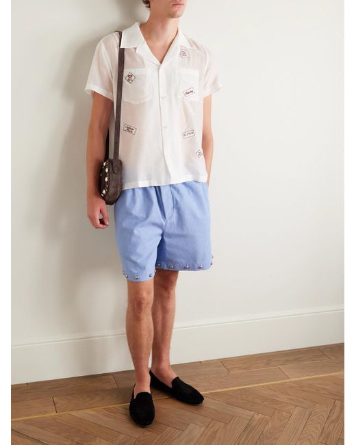 On Air Convertible-Collar Embroidered Cotton And Silk-Blend Voile Shirt di Bode in White da Uomo
