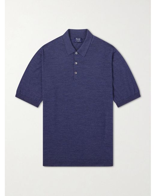 William Lockie Blue Virgin Wool Polo Shirt for men