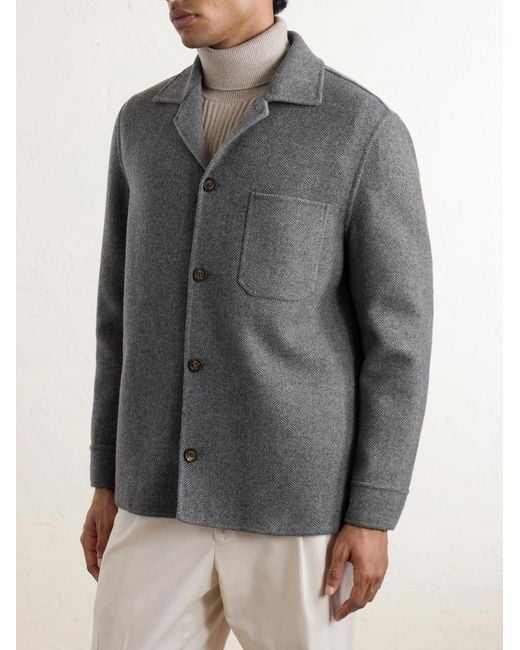 Eleventy Gray Reversible Herringbone Wool And Cashmere-Blend Overshirt for men