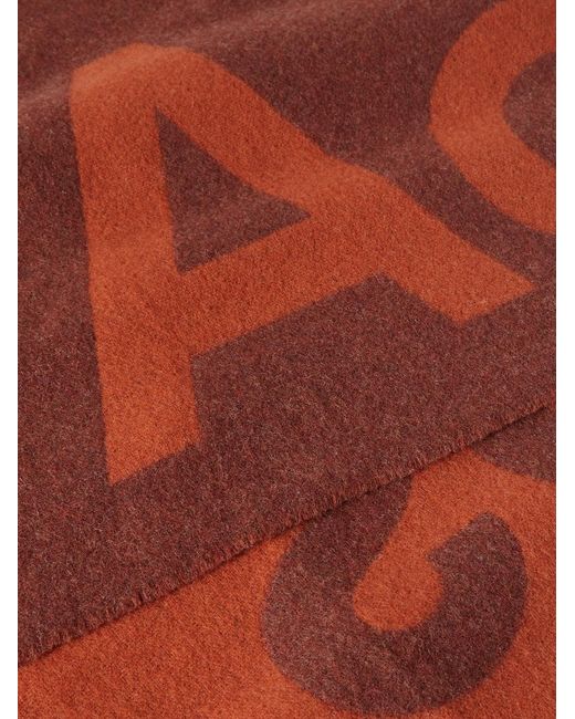 Acne Red Toronty Logo-Jacquard Wool-Blend Scarf for men