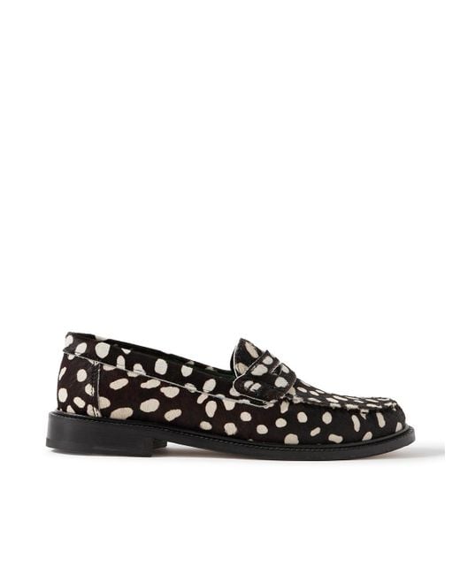 VINNY'S Black Yardee Printed Calf Hair Penny Loafers for men