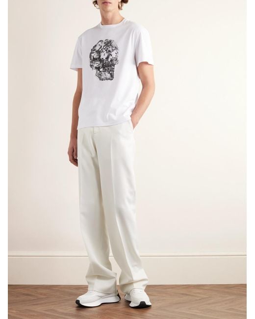 Alexander McQueen White Printed Cotton-jersey T-shirt for men