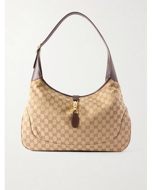 Gucci Natural Jackie 1961 Large Leather-Trimmed Monogrammed Canvas Messenger Bag for men