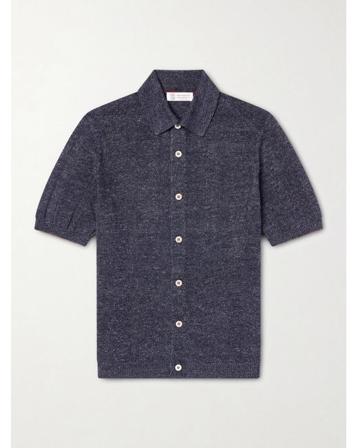 Brunello Cucinelli Blue Linen And Cotton-blend Polo Shirt for men