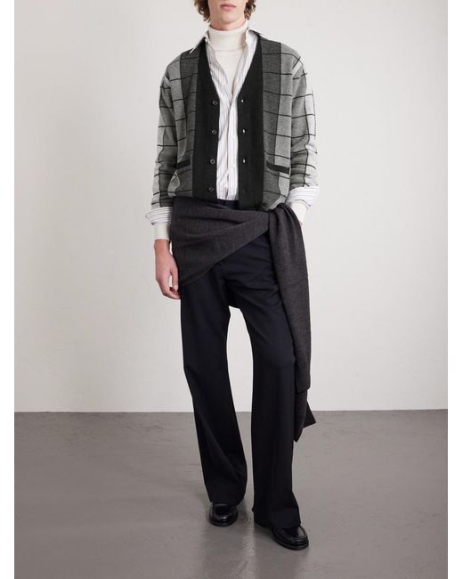 Beams Plus Black Checked Wool Cardigan for men
