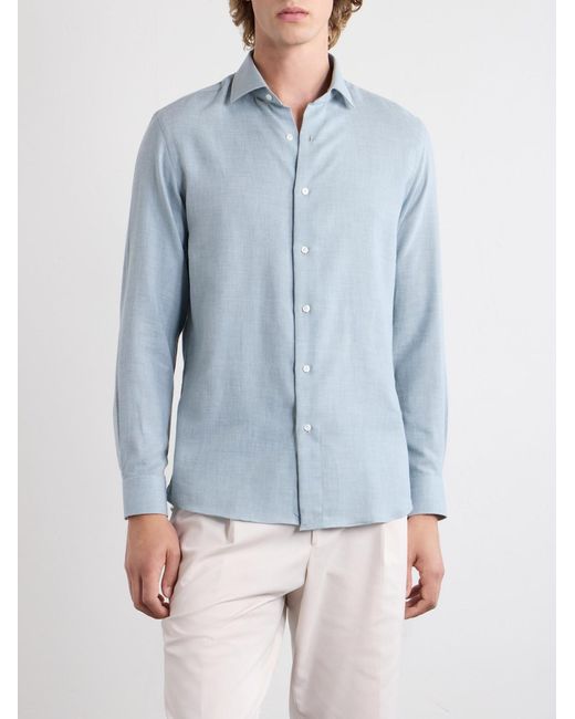 Caruso Blue Cotton And Cashmere-Blend Shirt for men