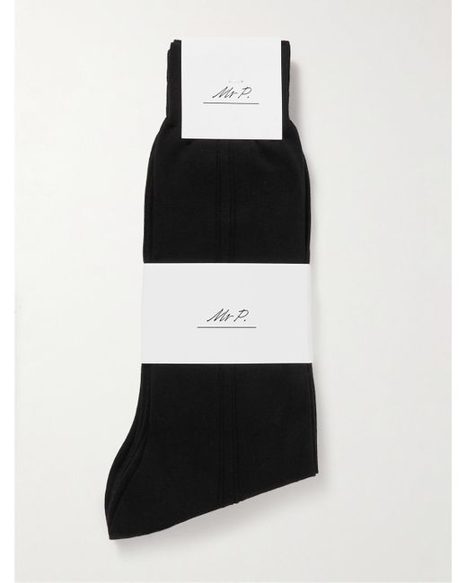 Mr P. Black Ribbed Cotton Socks for men