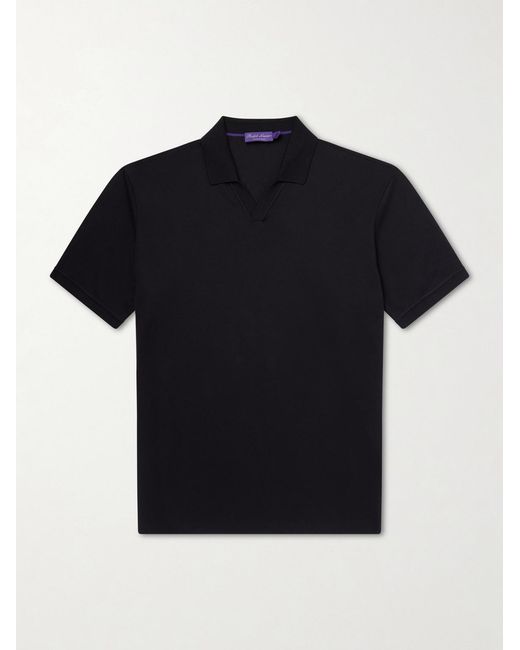 Ralph Lauren Black Cotton And Cashmere-Blend Piqué Polo Shirt for men