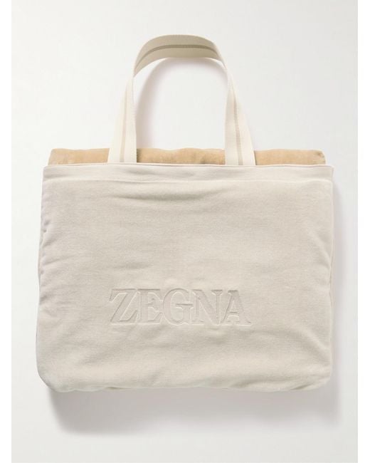 Zegna Natural Logo-Embroidered Cotton-Terry Beach Towel Tote Bag for men