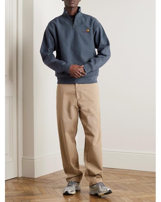 Carhartt Blue American Script Cotton-blend Jersey Half-zip Sweatshirt for men
