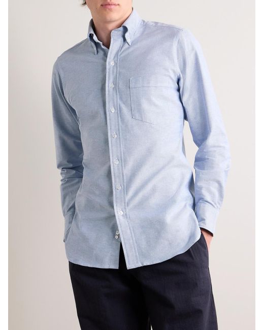 Camicia slim-fit in cotone Oxford con collo button-down di Drake's in Blue da Uomo