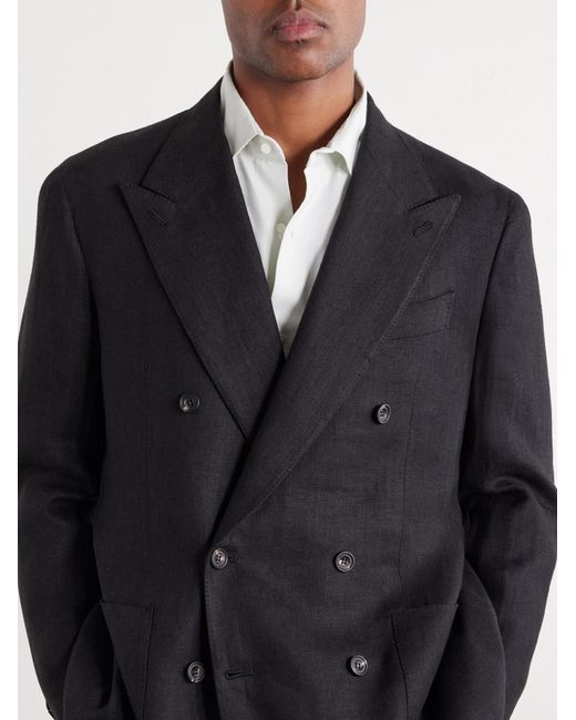 J. Mueser Black Waverly Double-breasted Linen Blazer for men