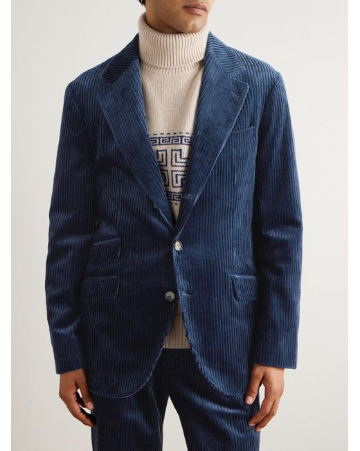 Brunello Cucinelli Blue Cotton-Corduroy Suit Jacket for men