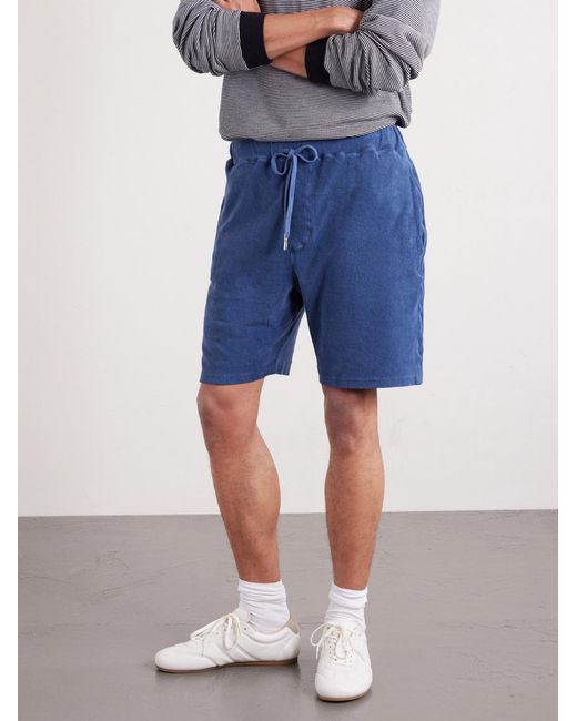 Fedeli Blue Slim-Fit Cotton-Terry Drawstring Shorts for men