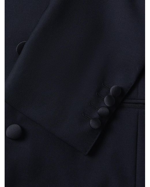 Giacca da smoking doppiopetto slim-fit in lana con finiture in raso di Canali in Blue da Uomo