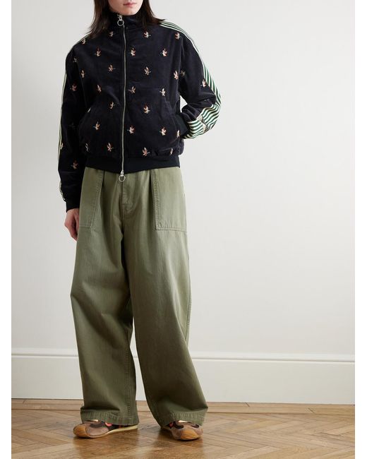 Kapital Black Striped Webbing-Trimmed Embroidered Cotton-Blend Corduroy Track Jacket for men