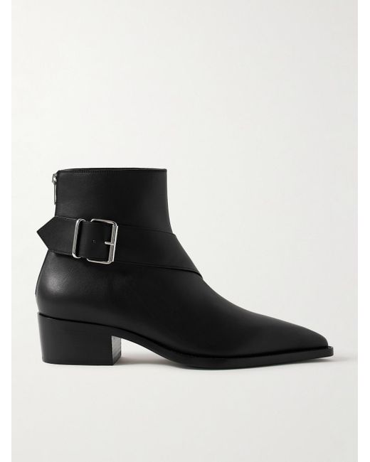 McQueen Black Buckled Leather Boots for men