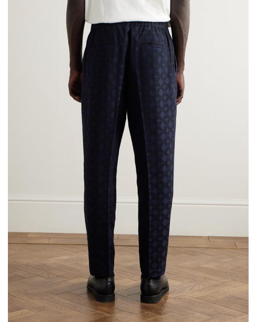 Blue Blue Japan Blue Straight-Leg Pleated Cotton And Wool-Blend Jacquard Suit Trousers for men
