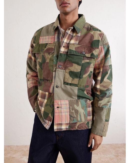 RRL Green Patchwork Cotton Shirt for men