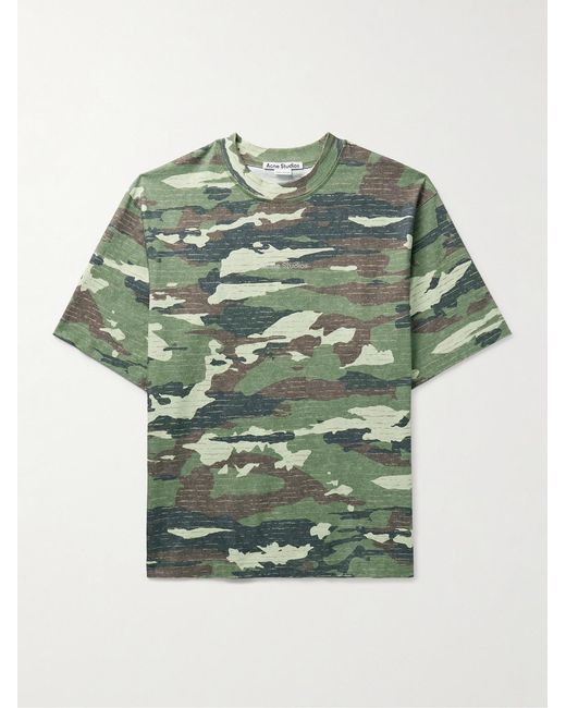 Acne Green Extorr Crystal-Embellished Camouflage-Print Cotton-Jersey T-Shirt for men