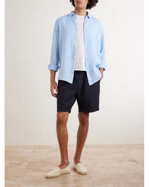 Altea Blue Samuel Straight-leg Linen Drawstring Shorts for men