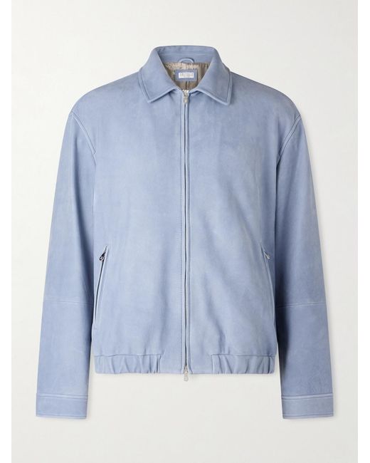 Brunello Cucinelli Blue Suede Blouson Jacket for men