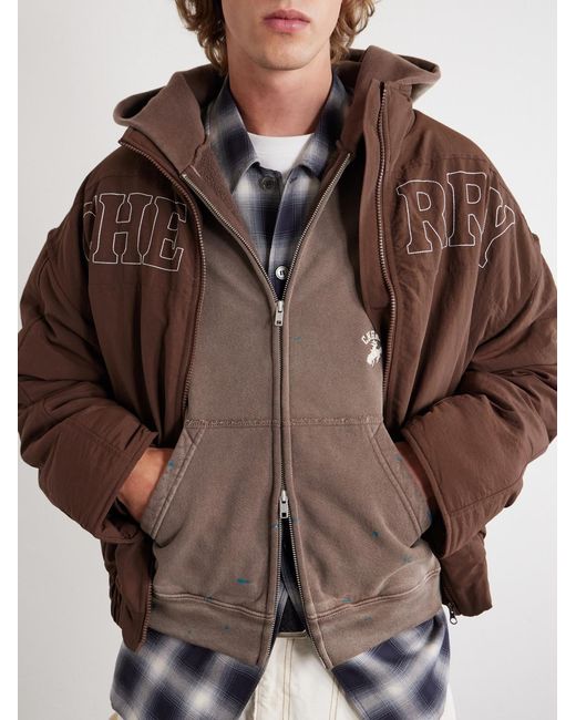 CHERRY LA Brown Logo-Embroidered Paint-Splattered Cotton-Jersey Hoodie for men