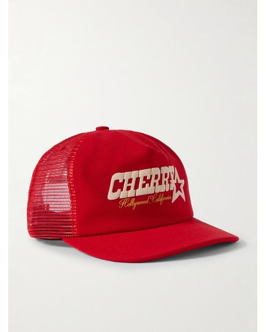 CHERRY LA Red Printed Shell And Mesh Trucker Hat for men