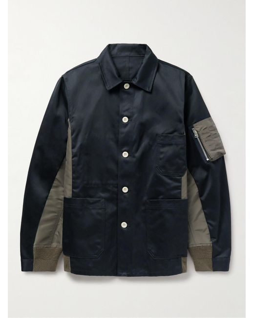Sacai Blue Zip-detailed Panelled Cotton-twill And Nylon Jacket for men