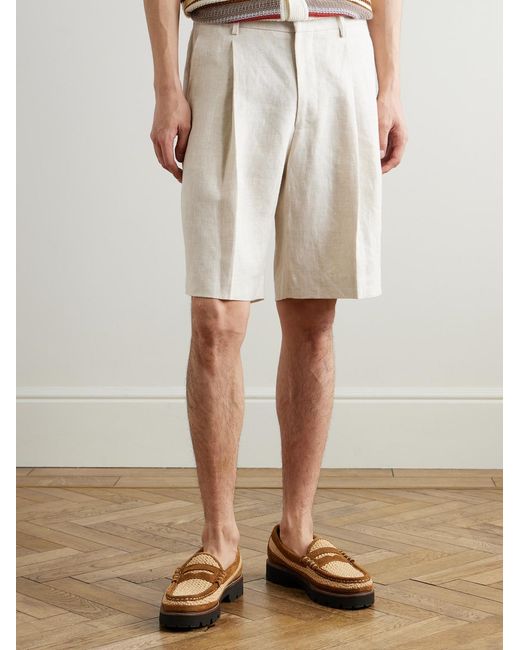 NN07 Natural Kay 1454 Straight-Leg Pleated Linen Shorts for men