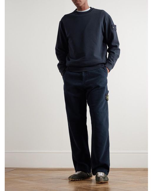 Stone Island Blue Straight-Leg Organic Cotton-Moleskin Trousers for men