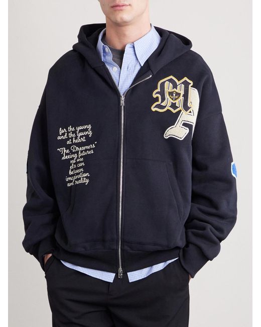 Amiri Blue Varsity Patch Oversized Logo-Appliquéd Printed Cotton-Blend Jersey Hoodie for men