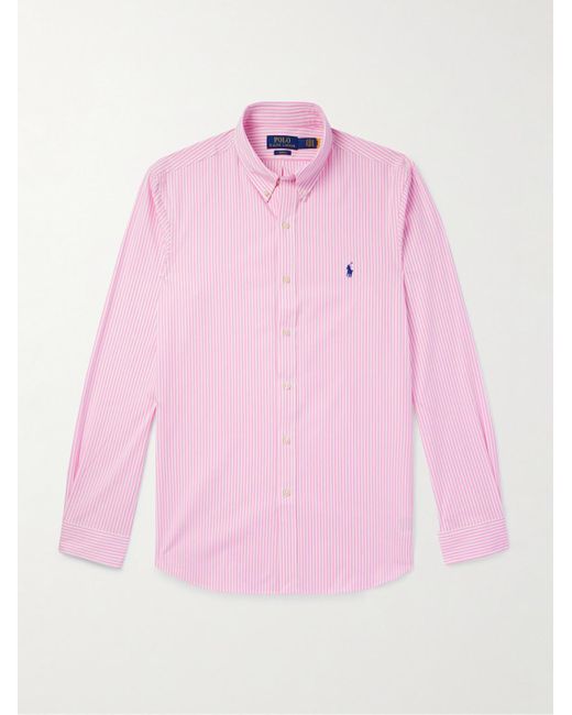 Polo Ralph Lauren Pink Button-down Collar Striped Cotton-blend Poplin Shirt for men