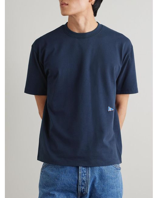 Drake's Blue Him Hiking Logo-Embroidered Cotton-Jersey T-Shirt for men