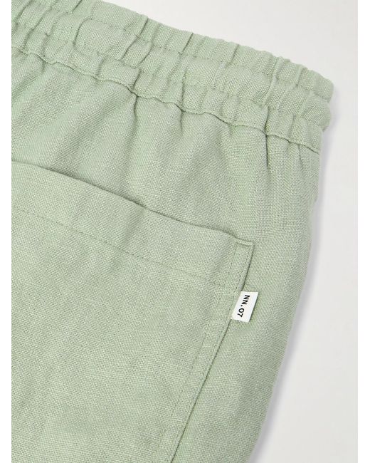 NN07 Green Gregor 1454 Straight-leg Linen Drawstring Shorts for men