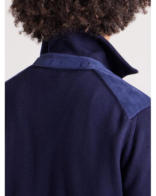Tom Ford Blue Slim-fit Merino Wool-blend And Suede Bomber Jacket for men