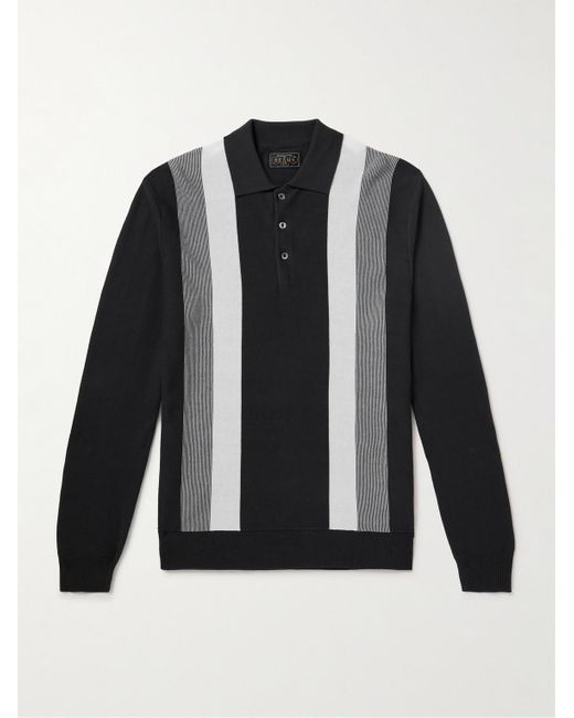 Beams Plus Black Striped Knitted Polo Shirt for men