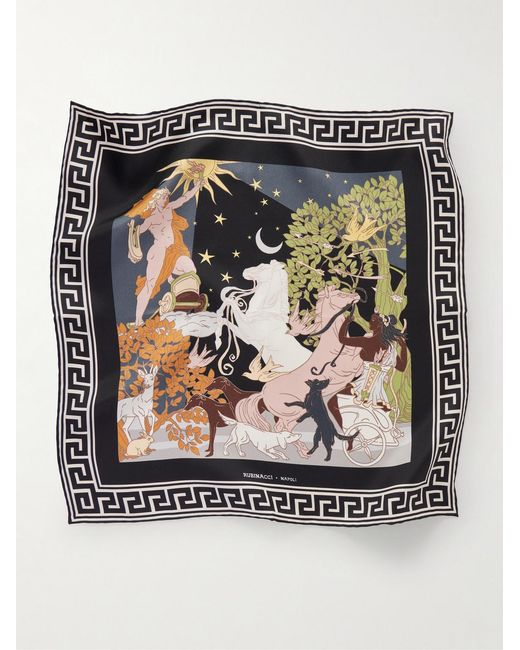 Rubinacci Black Apollo And Artemis Printed Silk-Satin Scarf for men