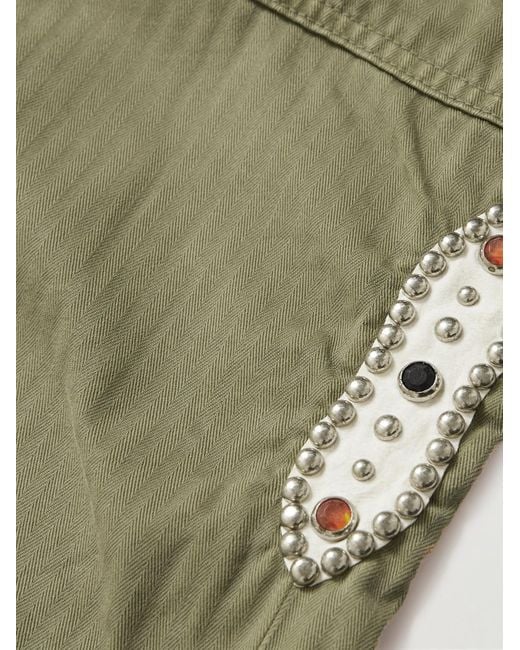 Kapital Green Easy Baker Straight-leg Embellished Herringbone Cotton-twill Drawstring Trousers for men