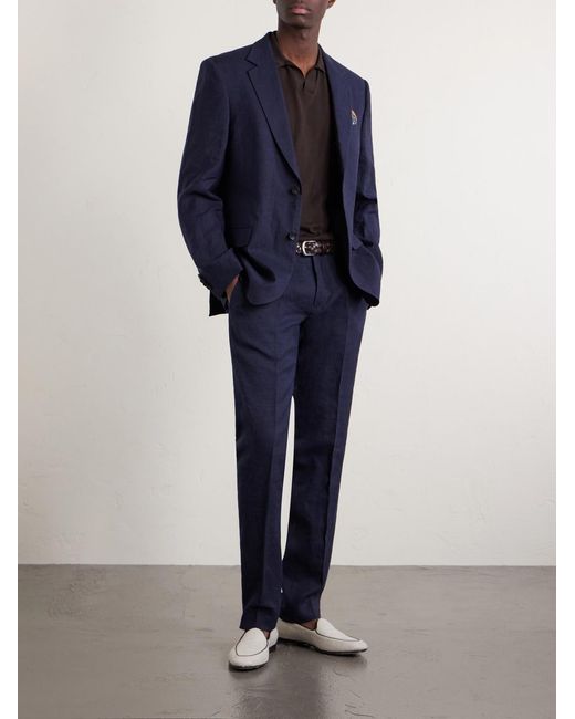 Mr P. Blue Phillip Slim-Fit Linen Suit Trousers for men